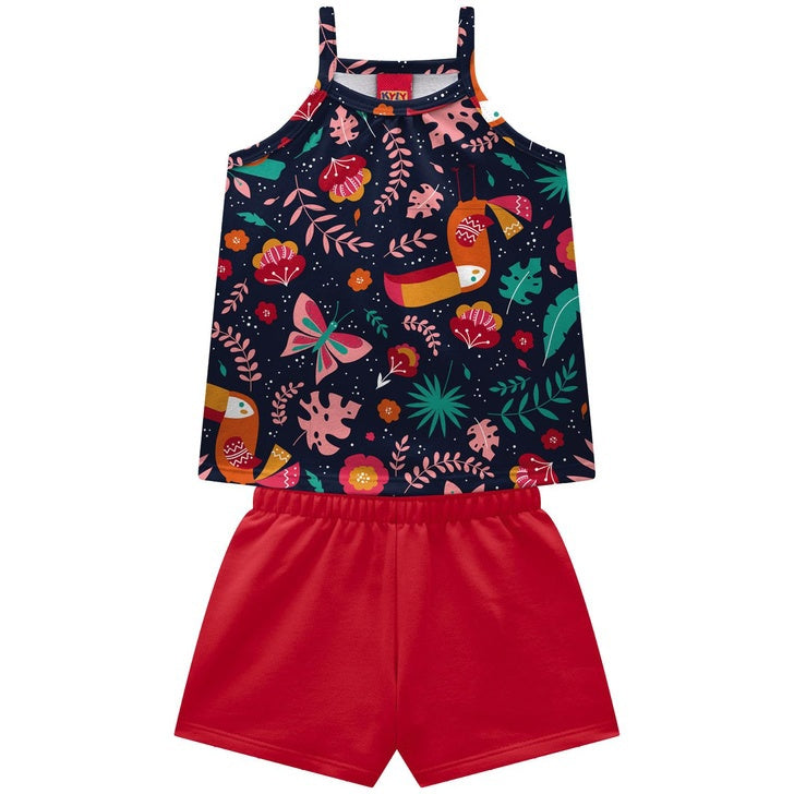 Conjunto Kyly Infantil Menina Florido Short e Regata Verão