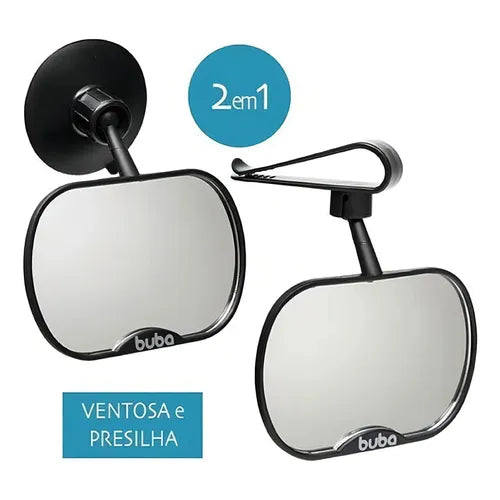 Espelho Retrovisor para Carro Buba 2 em 1 Ventosa e Clipe
