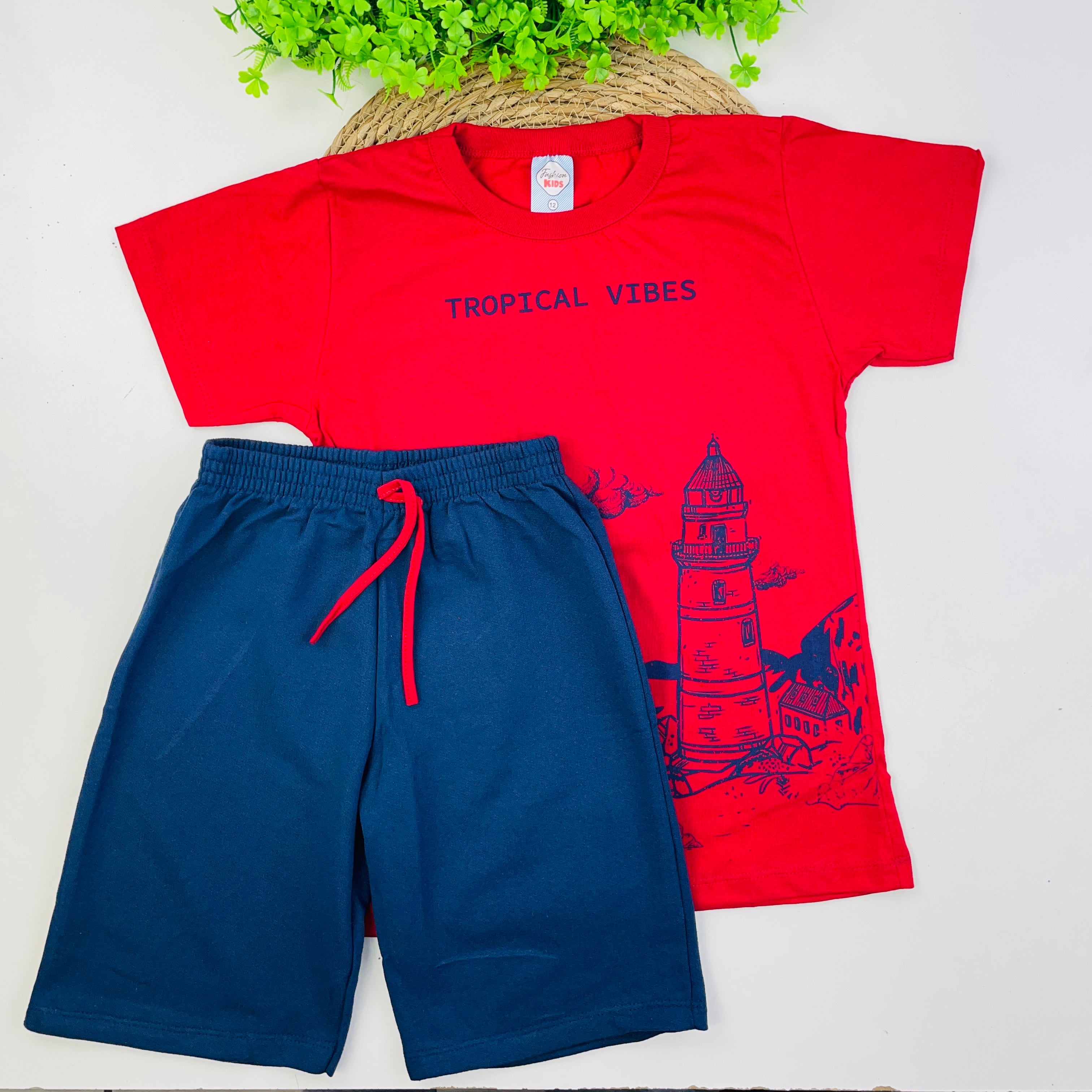 Conjunto Fashion Kids Infantil Masculino Estampa Verão Praia