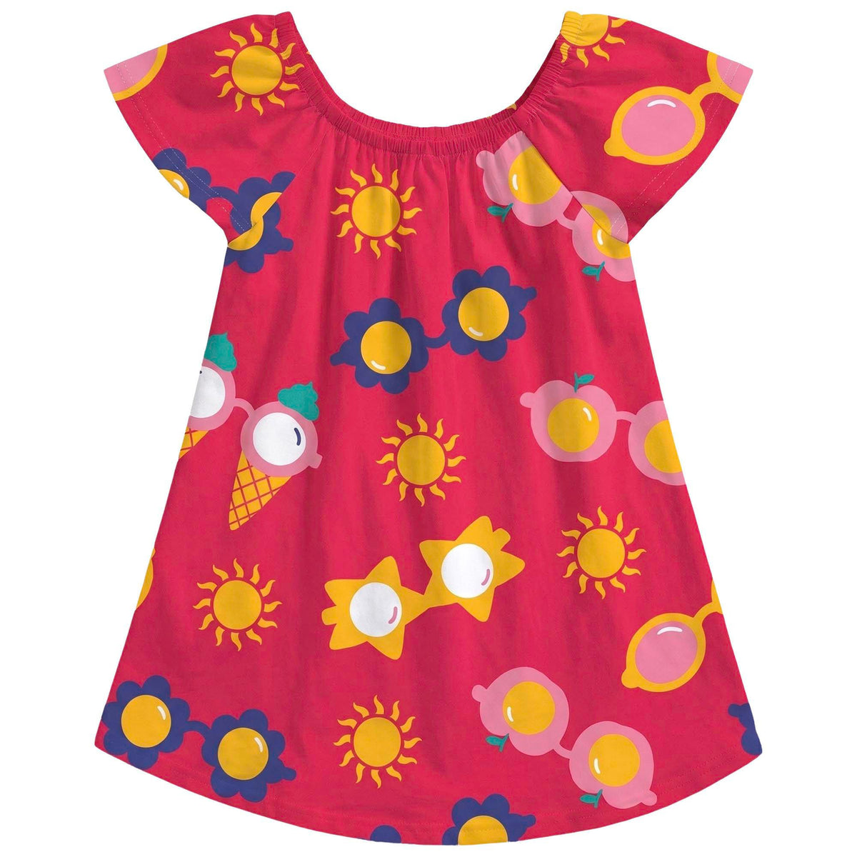 Vestido Infantil Feminino Kyly Estampa Divertida Óculos e Sol