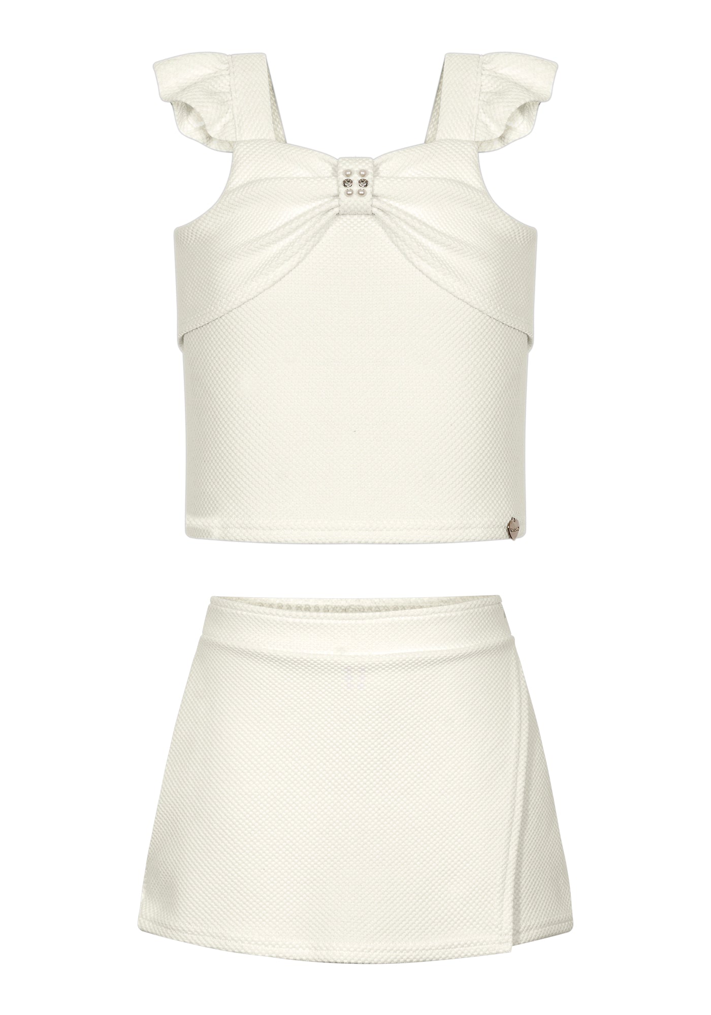 Conjunto Infantil Feminino Alakazoo Canelado Lacinho com Pérolas