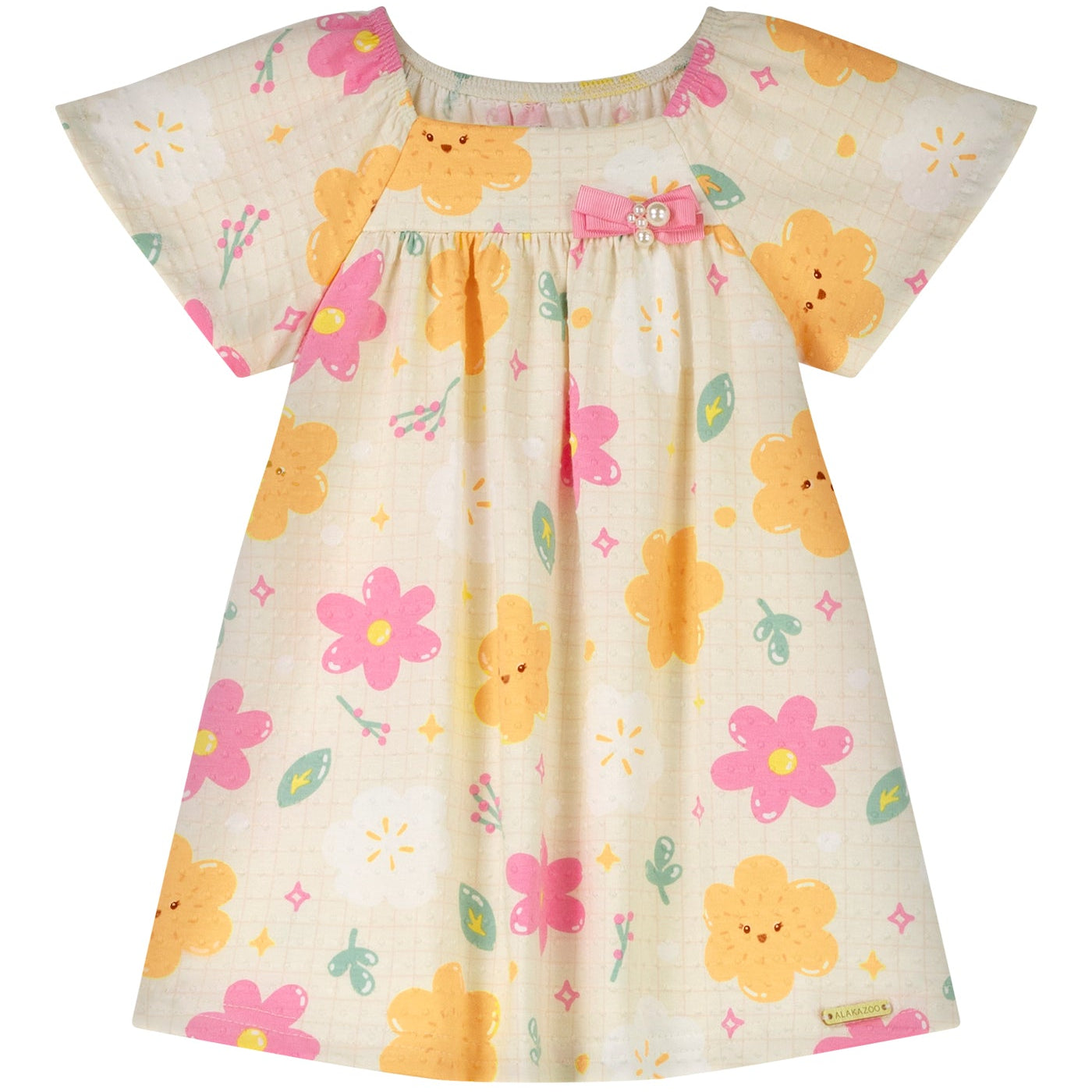 Vestido Infantil Alakazoo Flores Malha Nikko Casual