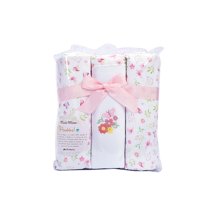Kit Cueiro Muito Mimo Bordado 80x80cm 3 Peças