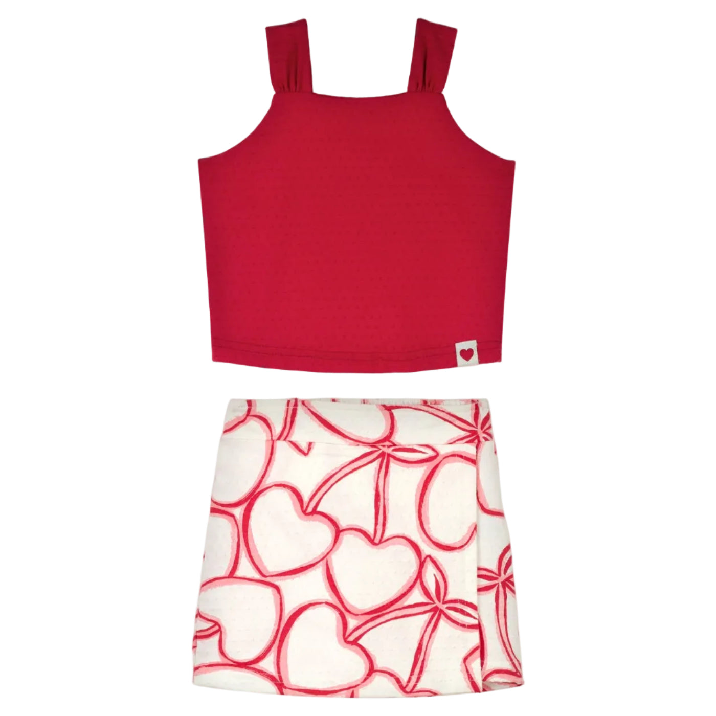 Conjunto Infantil Feminino Alakazoo Cerejas Coração Malha Nikko Cropped e Short-Saia