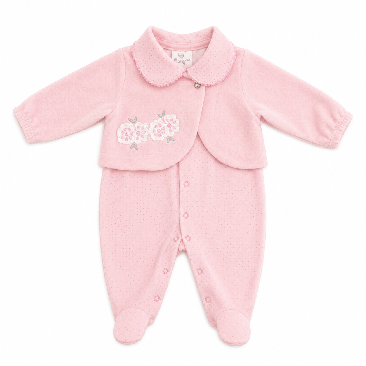 Conjunto Infantil Feminino Macacão e Casaco Curioso Florzinha