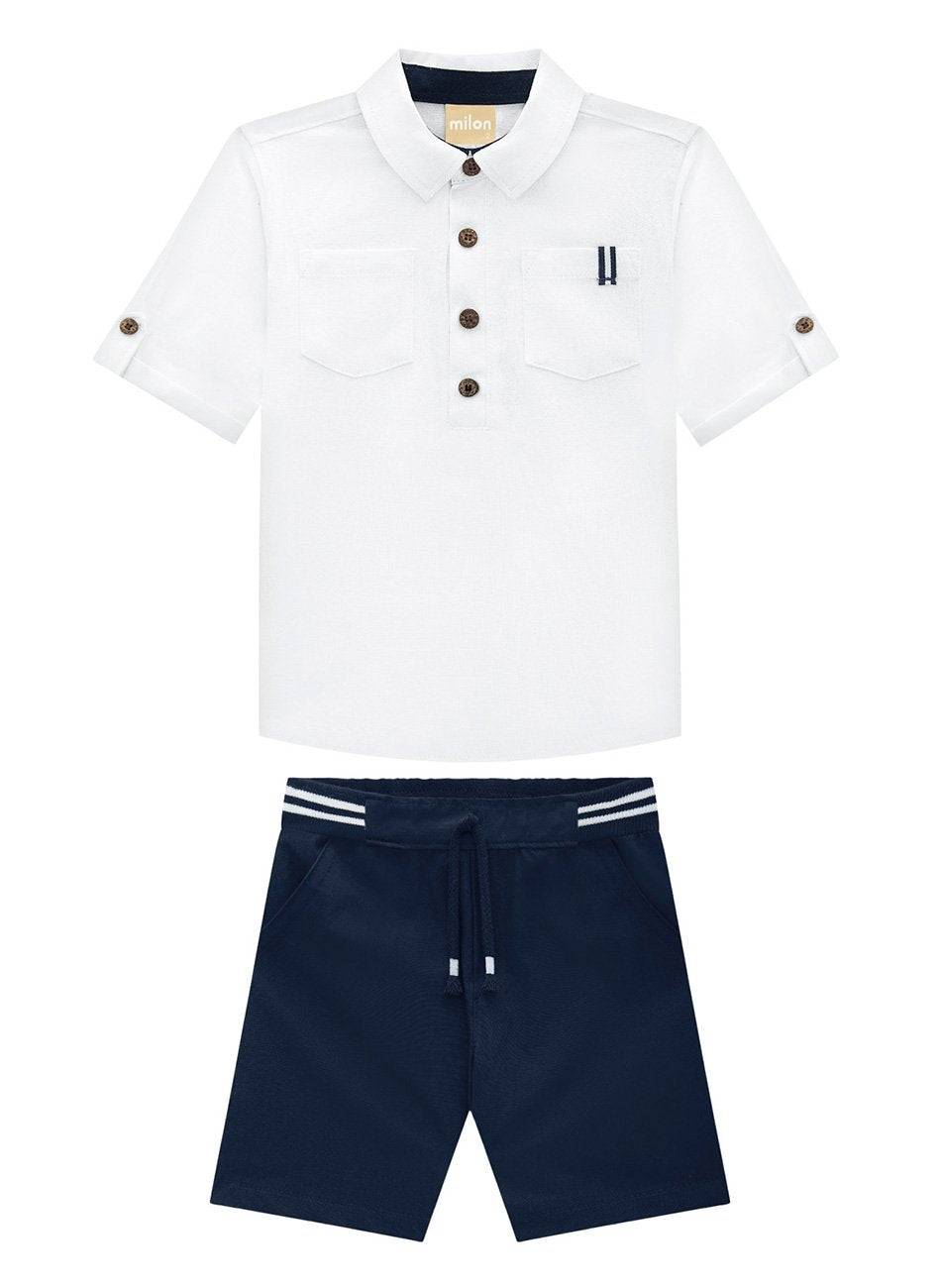 Conjunto Infantil Masculino Milon Camisa em Linho e Bermuda em Sarja – Elegância e Conforto para Meninos