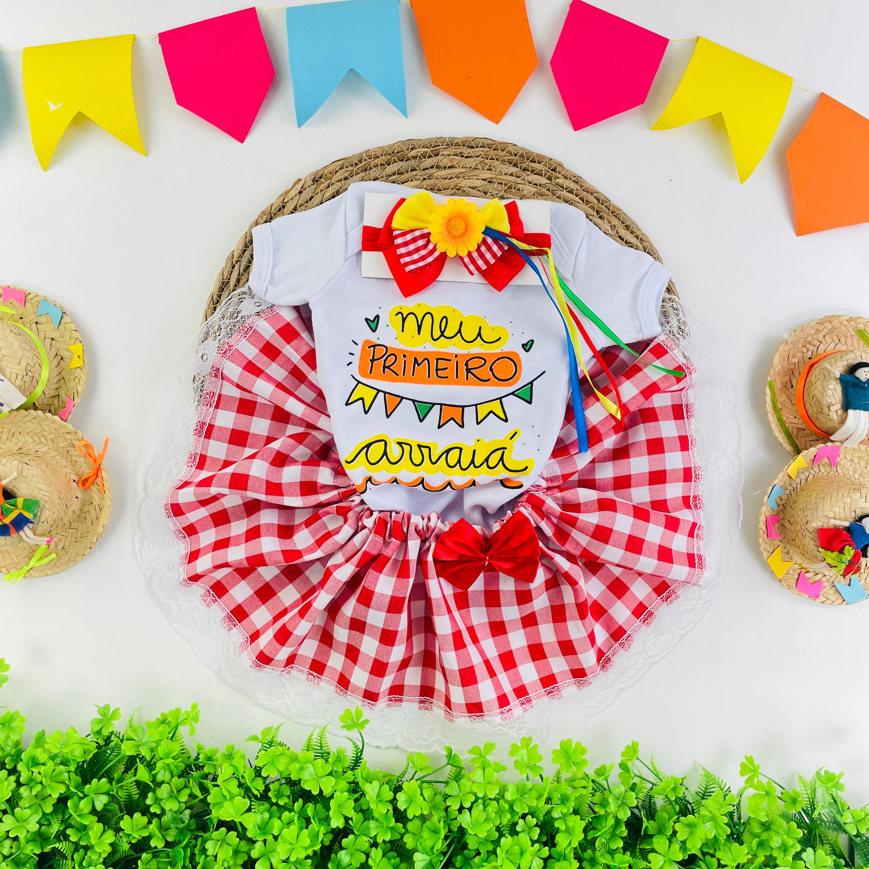 Look completo Body + Saia + Faixa de cabelo Festa Junina