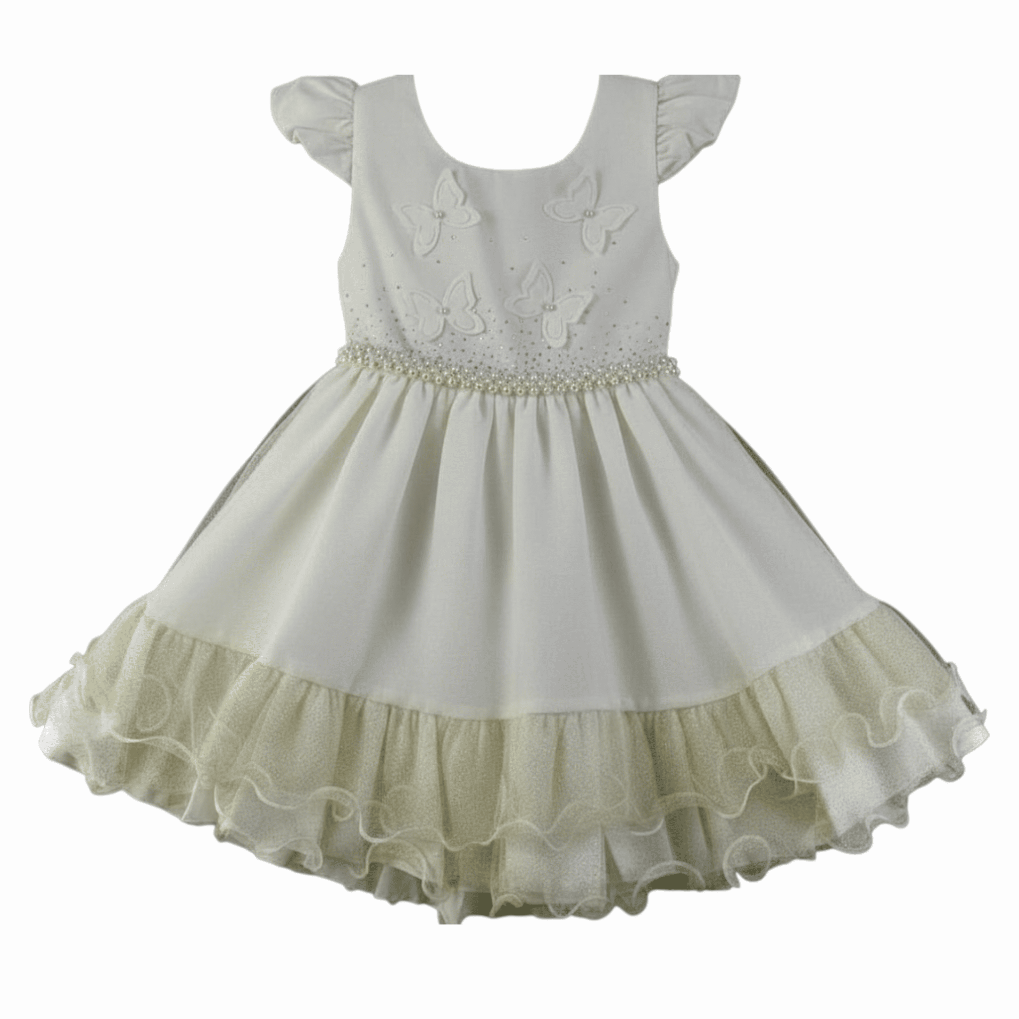 Vestido Festa D-Luxe Borboletas Com Cinto De Perolas