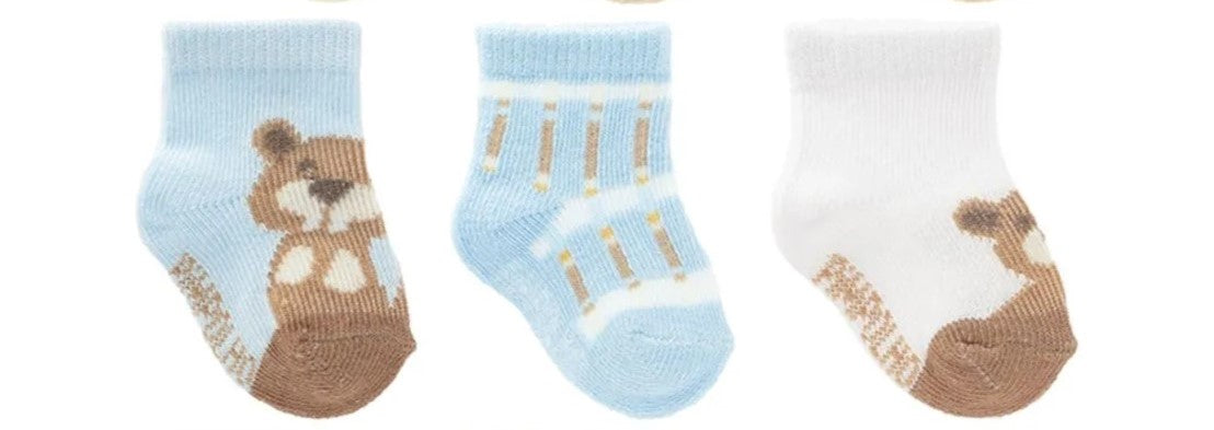 Kit Meia Bebê Masculina Pimpolho Zero Recém-Nascido Algodão Com 3 Pares