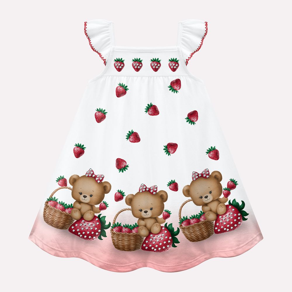Vestido Infantil Kyly Ursinha e Morangos