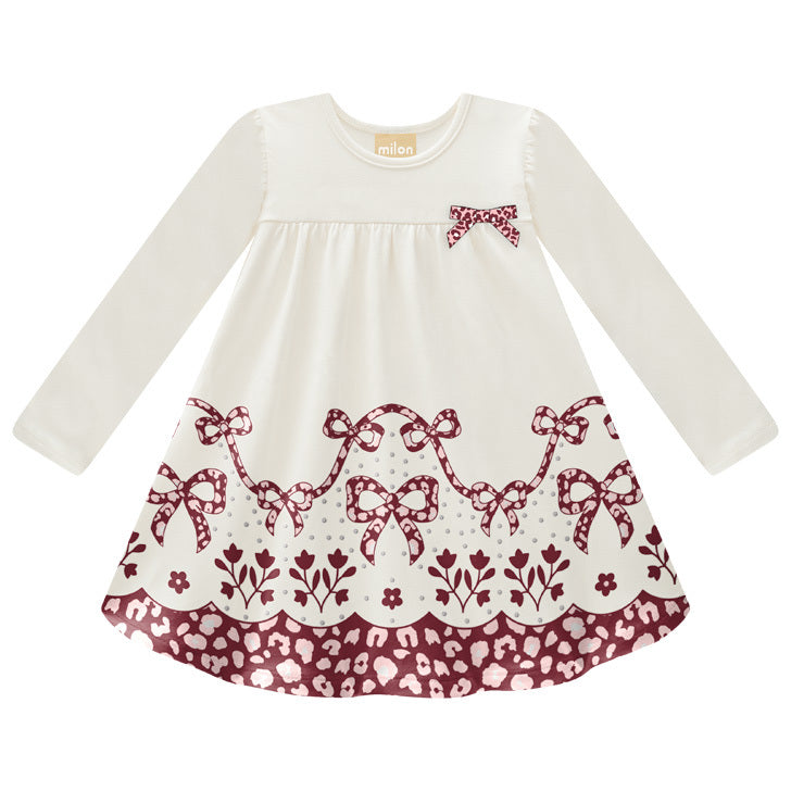 Vestido Infantil Milon Manga Longa Estampa Laços e Animal Print