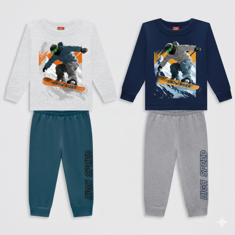 Conjunto Infantil Masculino Kyly Snow Rider em Moletom com Punho