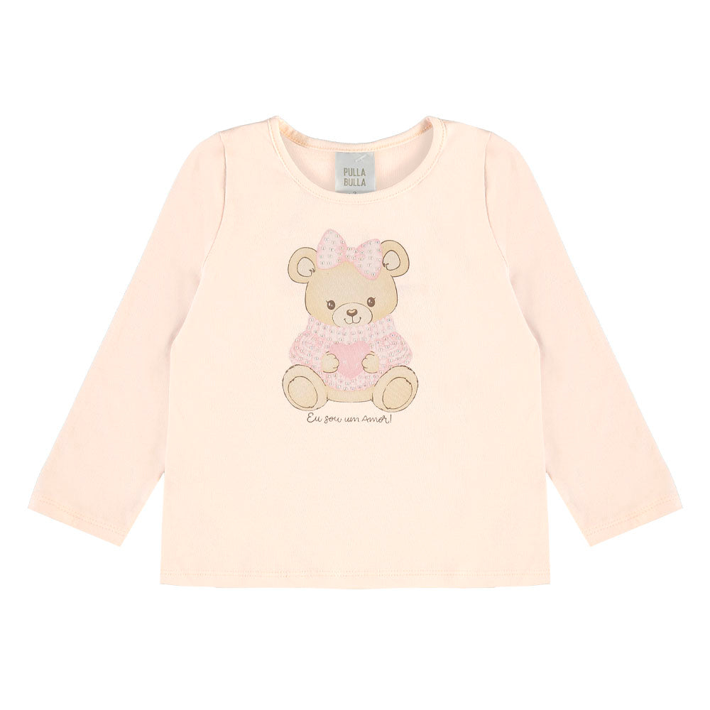 Blusa Infantil Menina Pulla Bulla Manga Longa 100% Algodão Ursinha