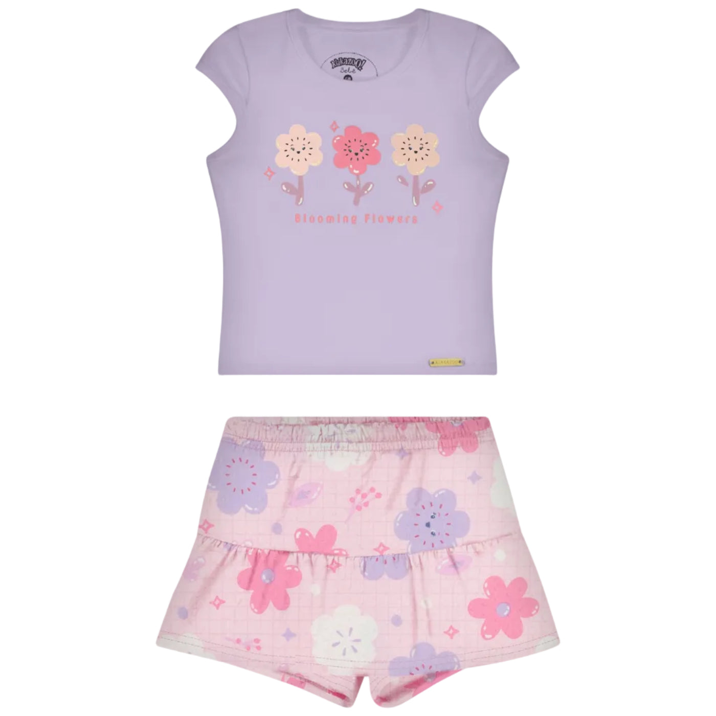 Conjunto Infantil Feminino Alakazoo Blooming Flowers Blusa e Short-Saia