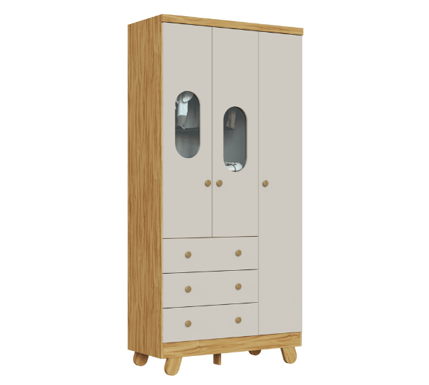 Guarda-Roupa Peroba Pingo 3 Portas Janela