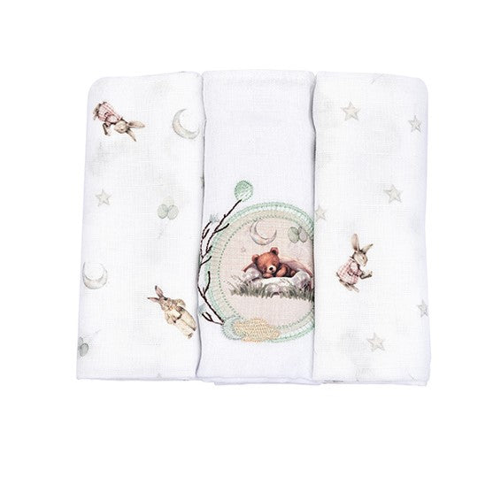 Kit Fralda de Ombro Luxo Muito Mimo Bordada e Estampada 3 Peças