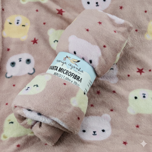 Manta Amiga Cegonha Ursinhos em Microfibra – Rose 100x70cm