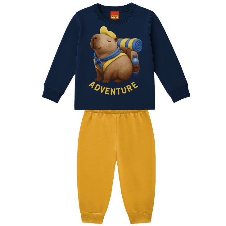 Conjunto Infantil Masculino Kyly em Moletom com Estampa Capivara Adventure