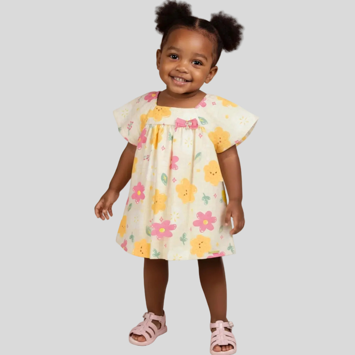Vestido Infantil Alakazoo Flores Malha Nikko Casual