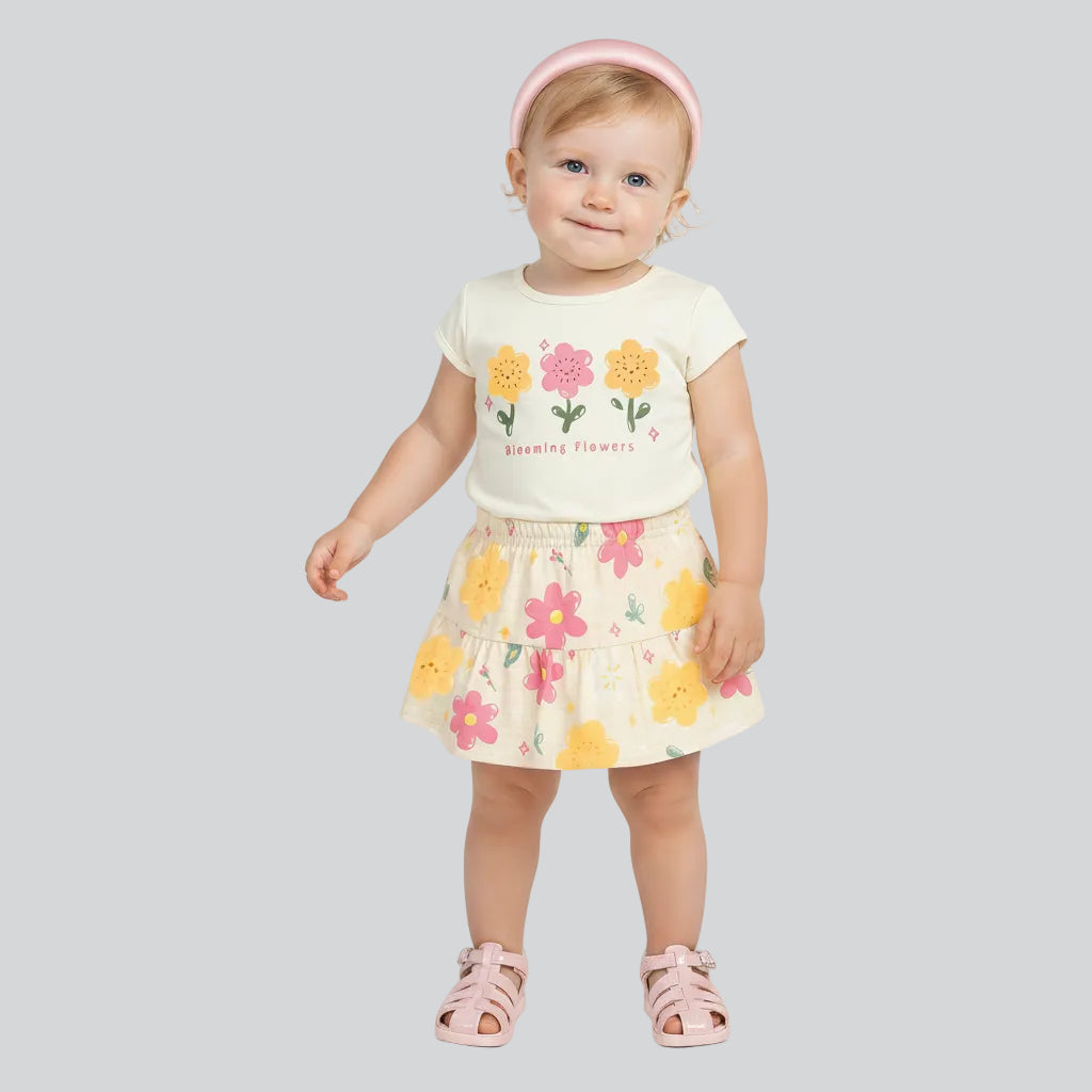 Conjunto Infantil Feminino Alakazoo Blooming Flowers Blusa e Short-Saia