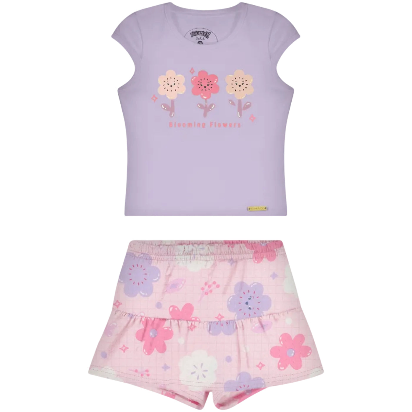 Conjunto Infantil Feminino Alakazoo Blooming Flowers Blusa e Short-Saia