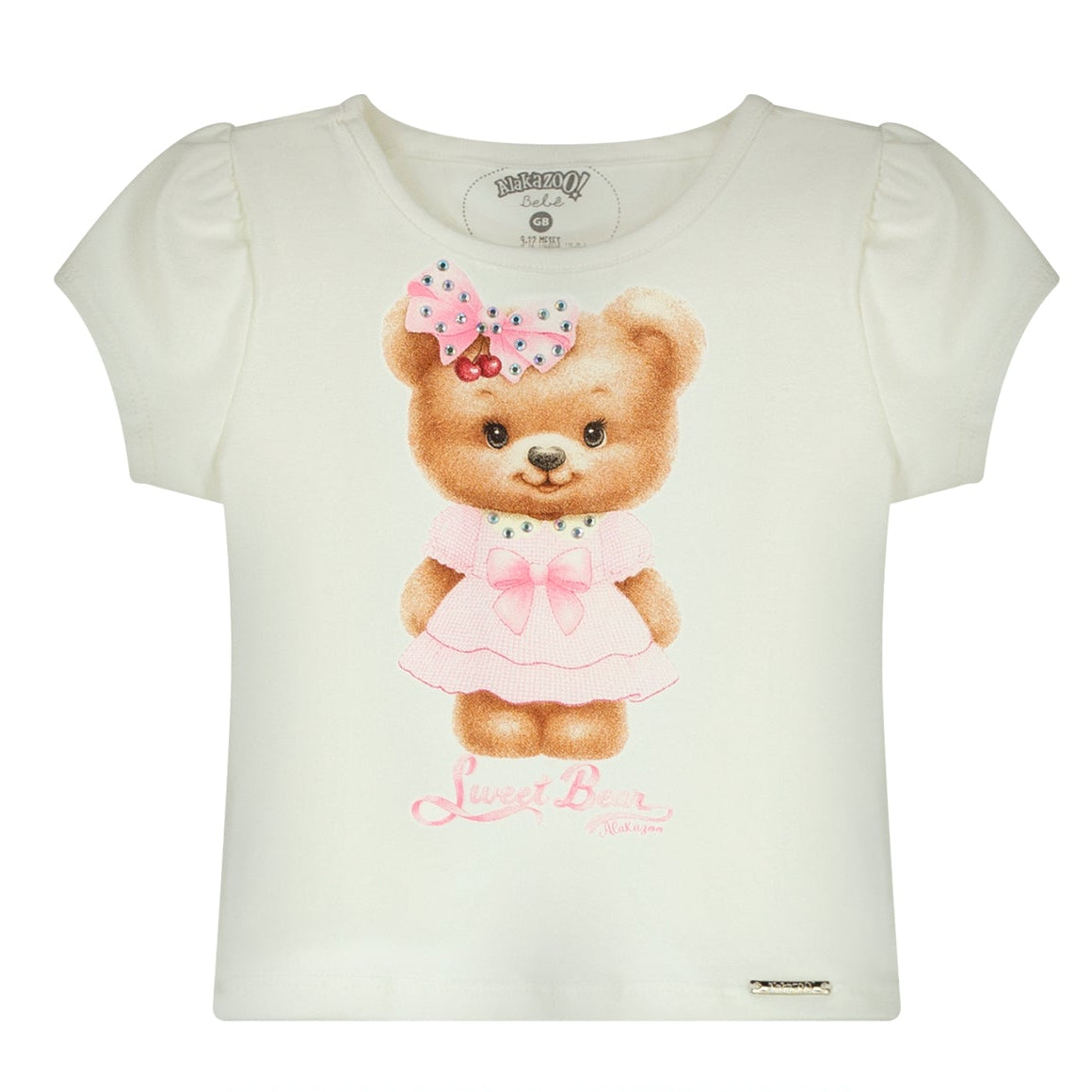 Conjunto Infantil Feminino Alakazoo Bebê Ursinha Sweet Bear e Short-Saia Xadrez