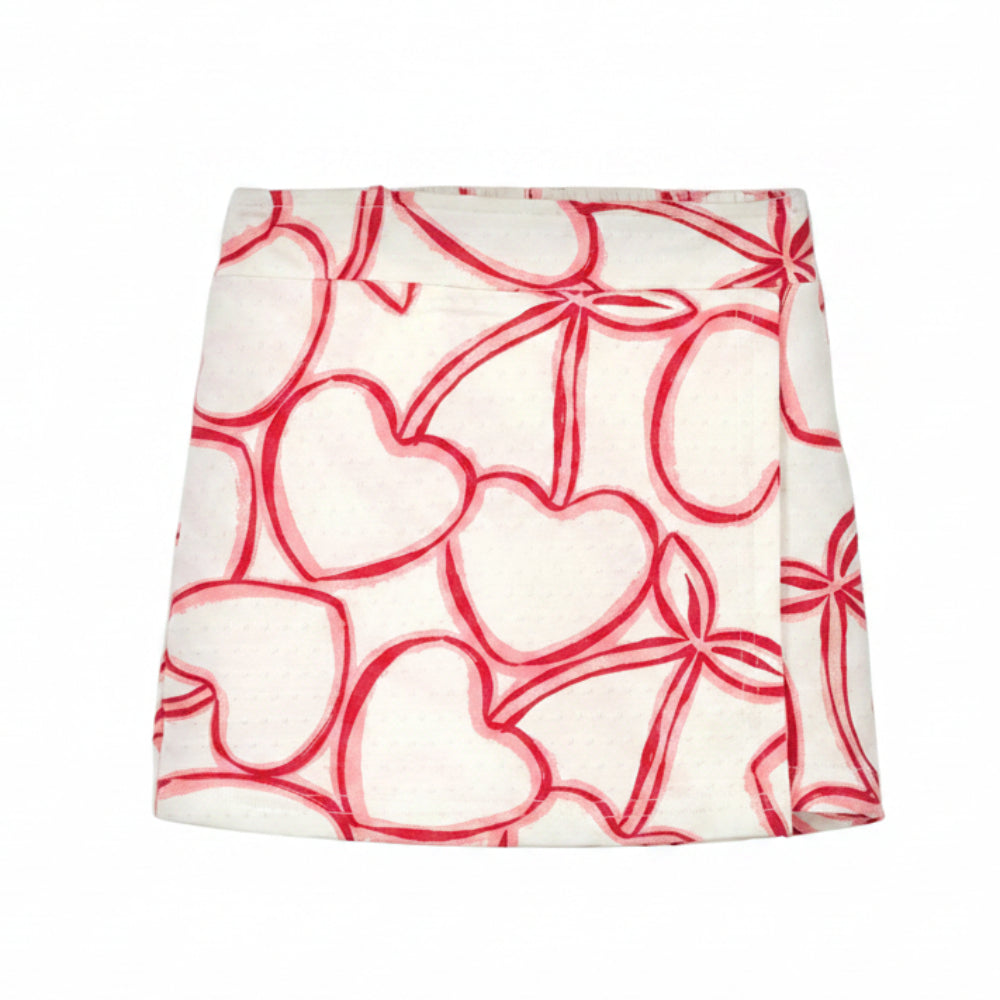 Conjunto Infantil Feminino Alakazoo Cerejas Coração Malha Nikko Cropped e Short-Saia