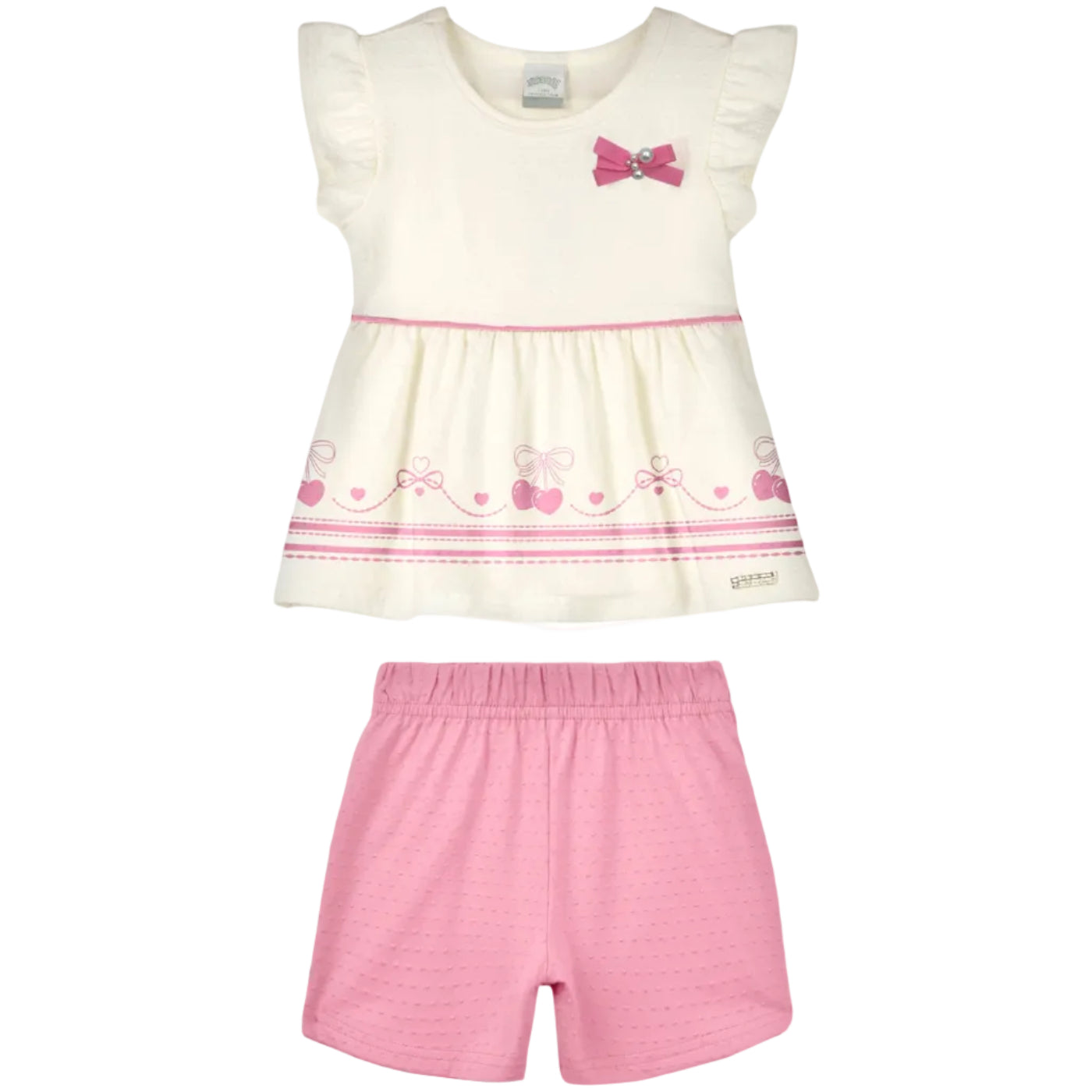 Conjunto Infantil Feminino Alakazoo Cerejas Malha Nikko Blusa Batinha e Short