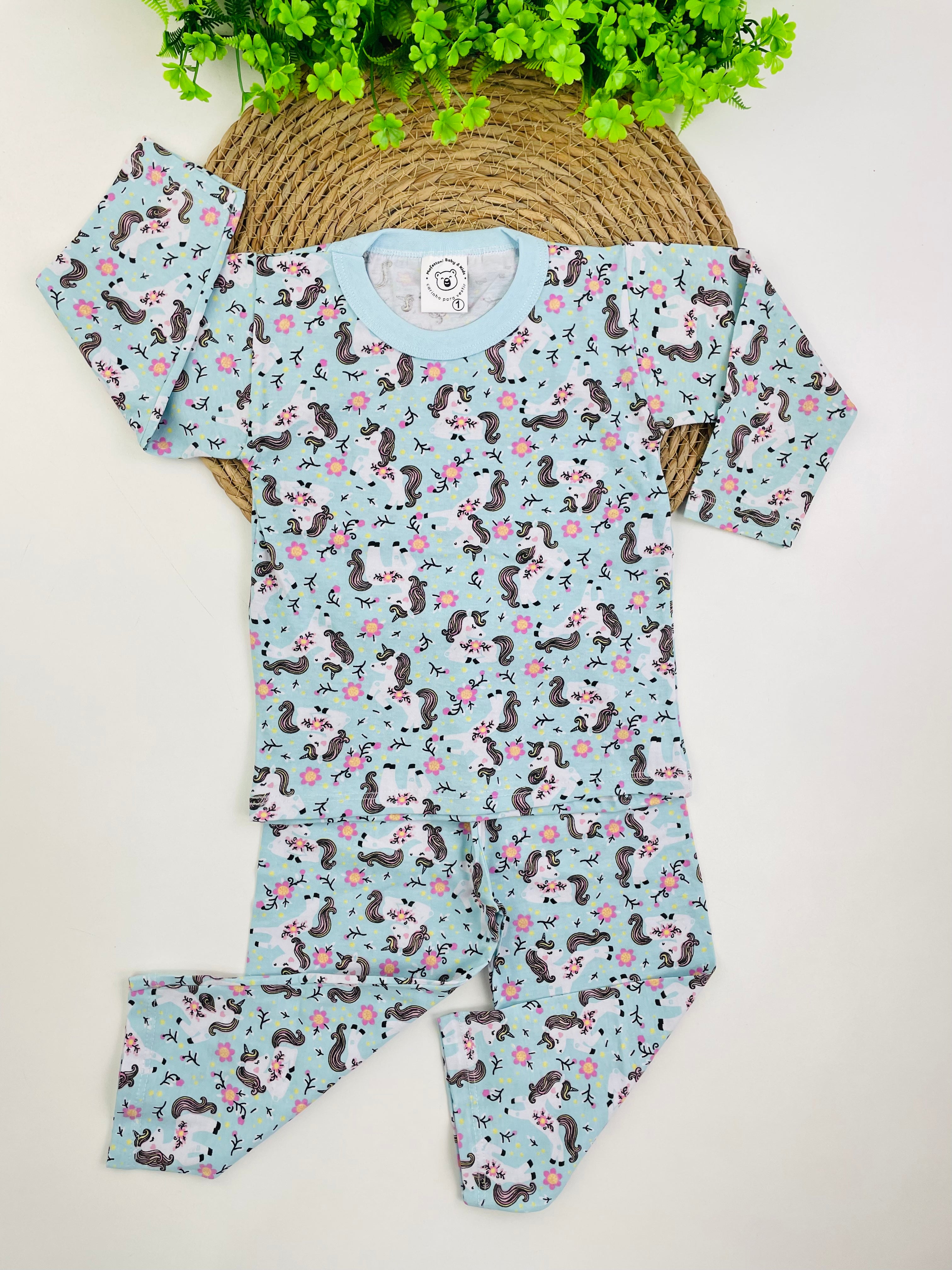 Pijama Manga Longa Mafessoni Unicórnio