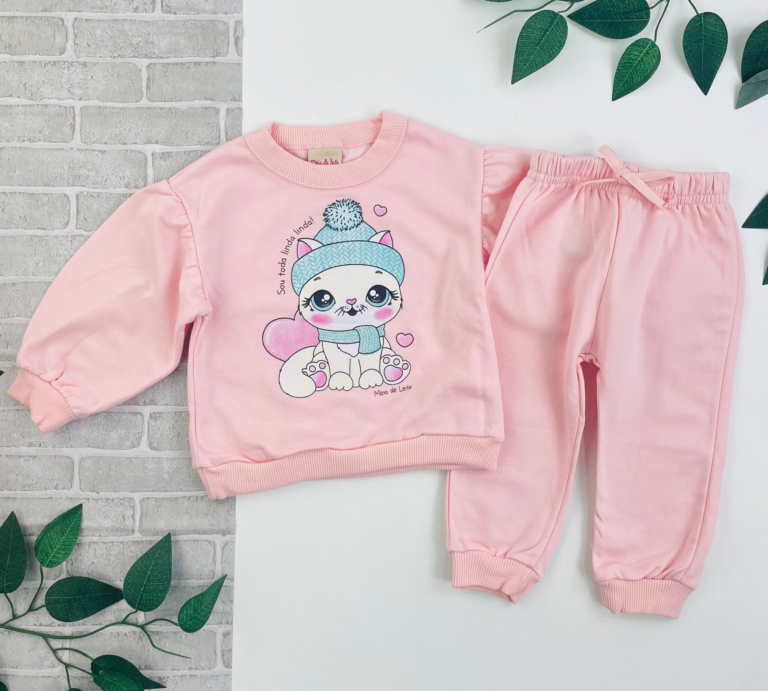 Conjunto Meia De Leite Bebe Gatinha Sou Toda Linda Linda
