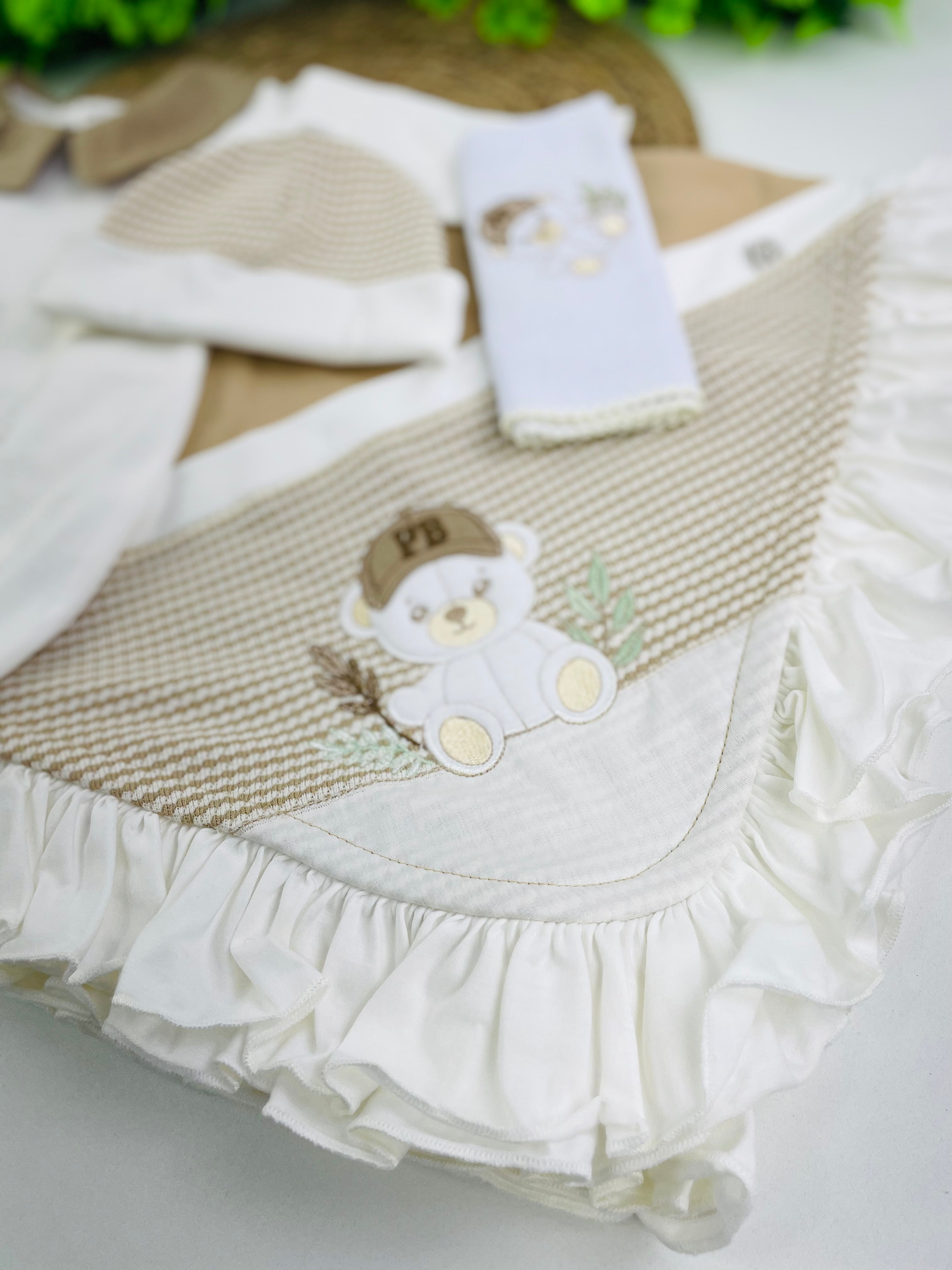 Saida De Maternidade Pipoquinhas Baby Urso Boné 5 Peças