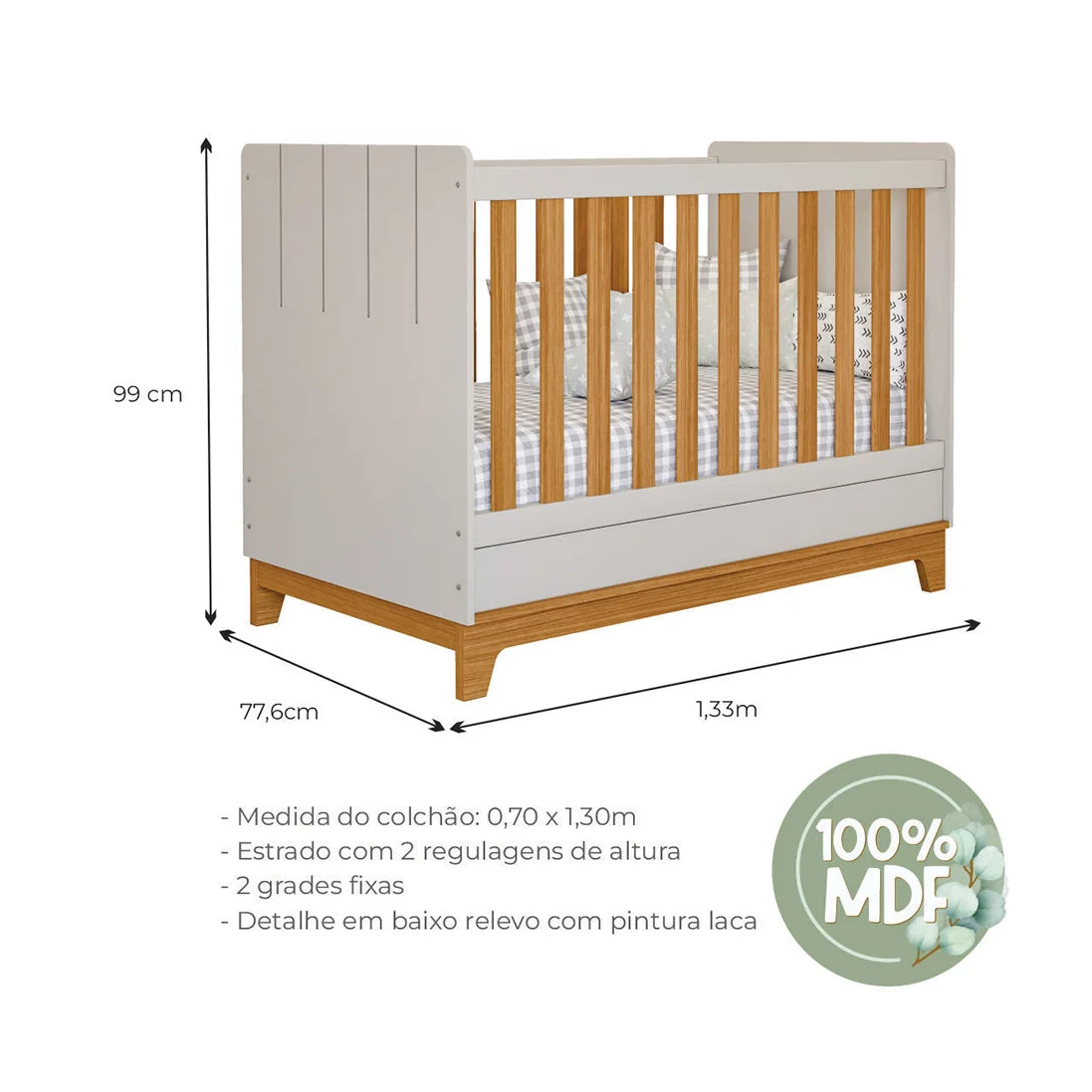 Berço Mini Cama Biscoito Permobili 100% MDF - Conforto, Segurança e Design Evolutivo para o Quarto do Bebê