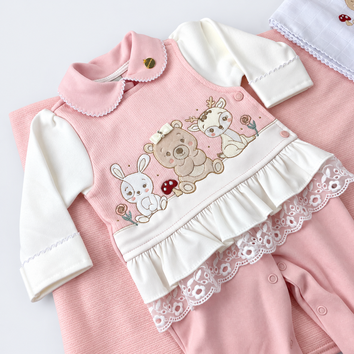 SAIDA DE MATERNIDADE FEM PIPOQUINHAS BABY SUEDINE AMIGUINHAS 3 PCS