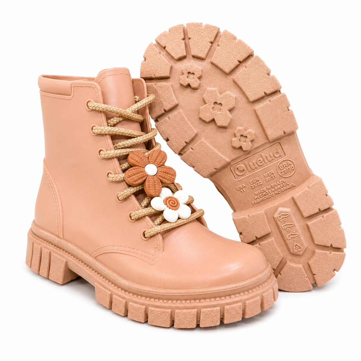 Bota Coturno Infantil Feminina LueLua Duda com Pins de Flores