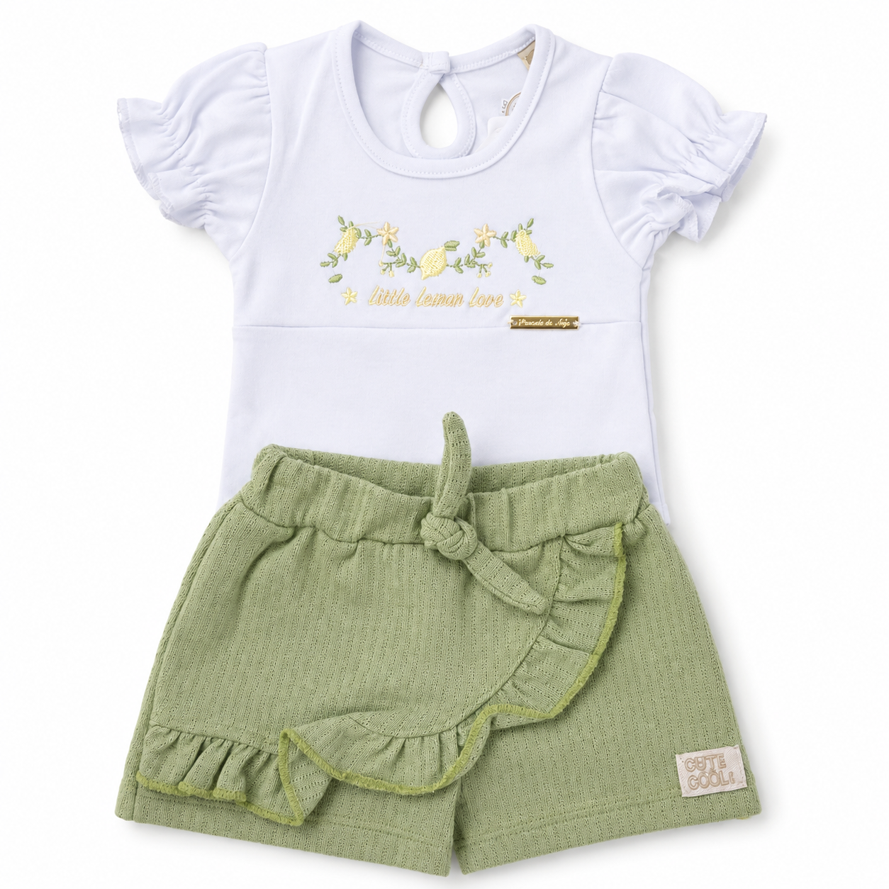 Conjunto Feminino Presente de Anjo Blusa Bordada e Short Tricô