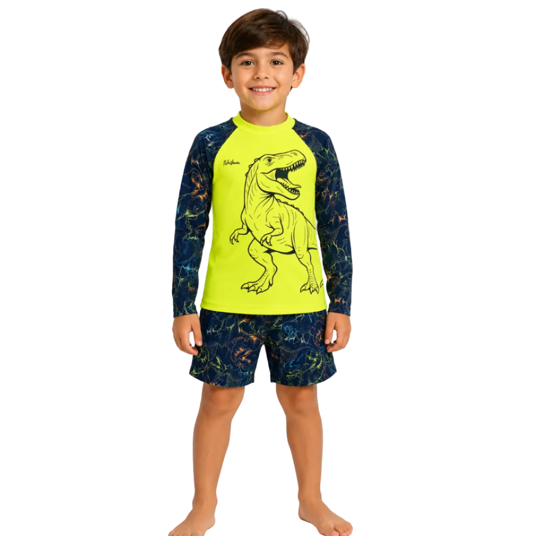 Conjunto Masculino Kamylus Tchibum Dinossauro UV50+ Dry Fit