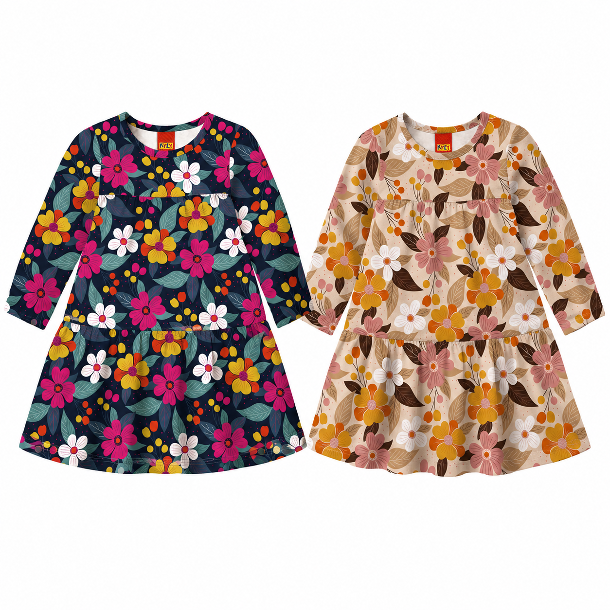 Vestido Infantil Menina Kyly Manga Longa Meia Malha Floral