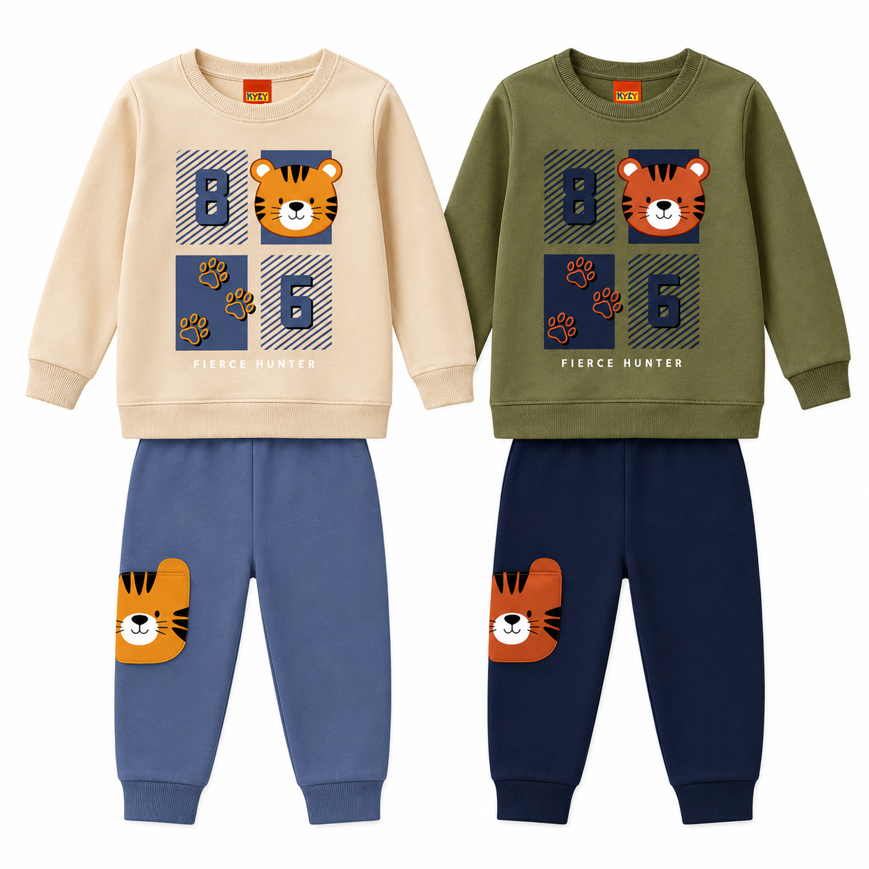 Conjunto Infantil Masculino Kyly Moletom Peluciado Fierce Hunter Tigre