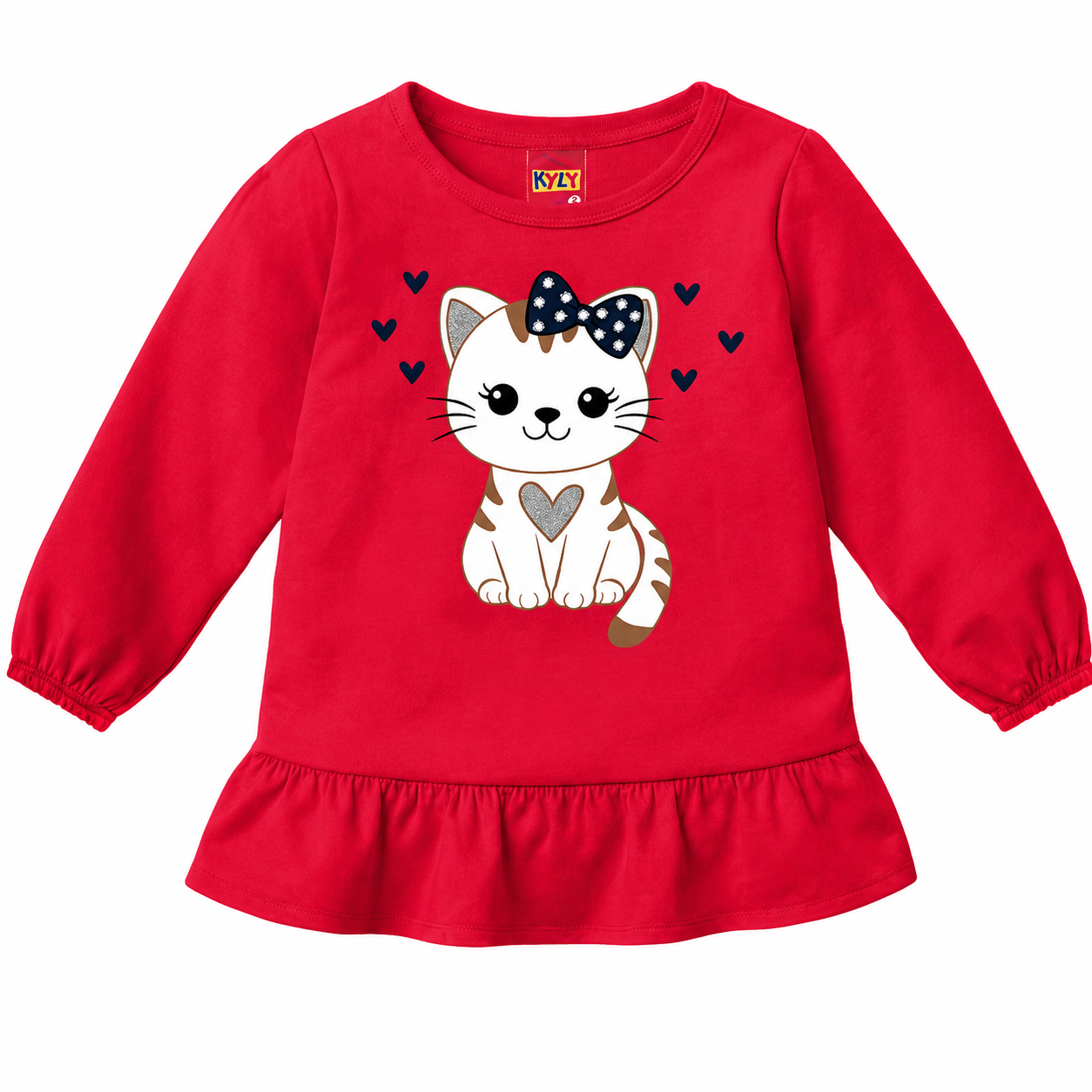 Conjunto Infantil Feminino Kyly Blusa com Babado Gatinha de Laço e Legging