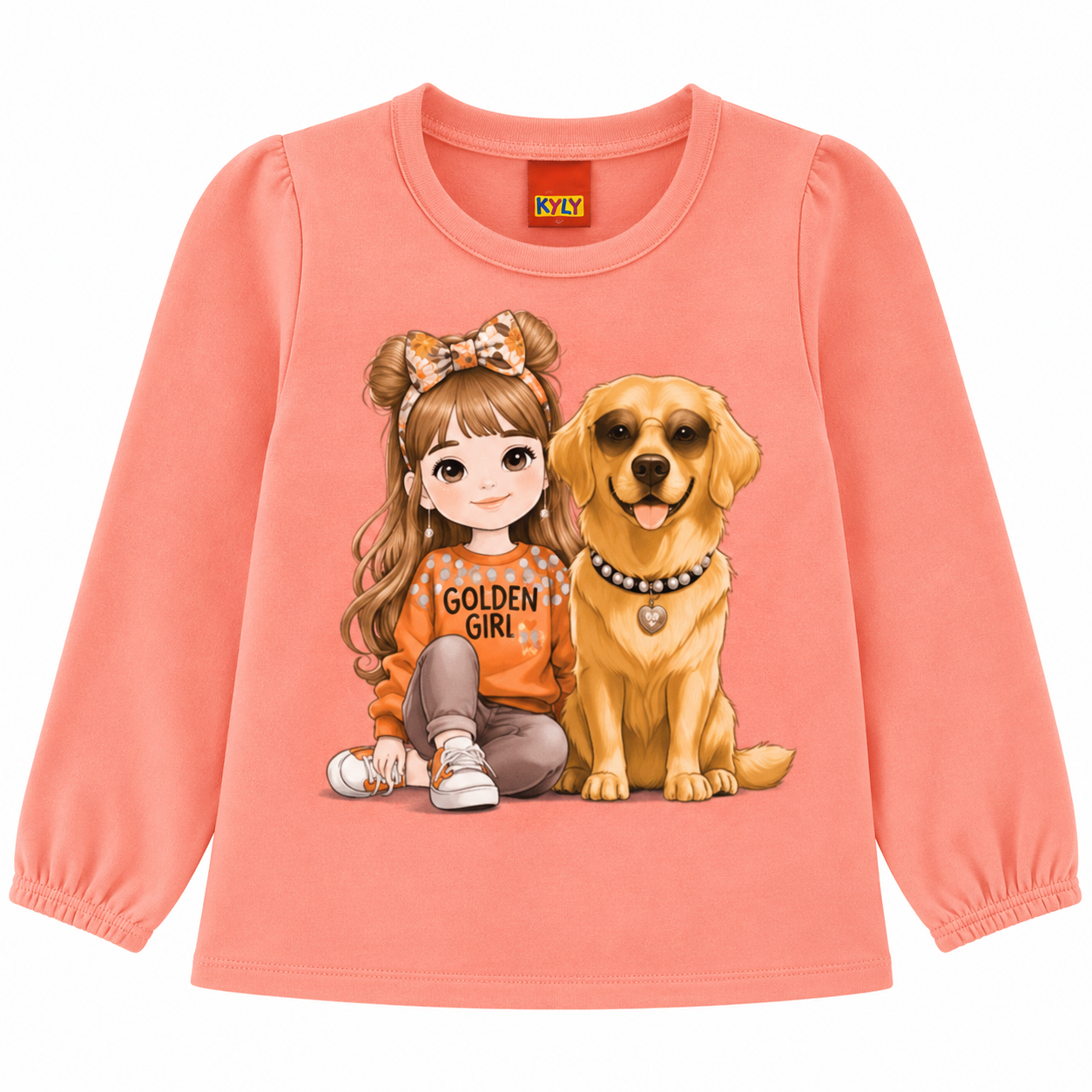 Conjunto Infantil Feminino Kyly Longo Golden Girl Blusa e Calça Floral