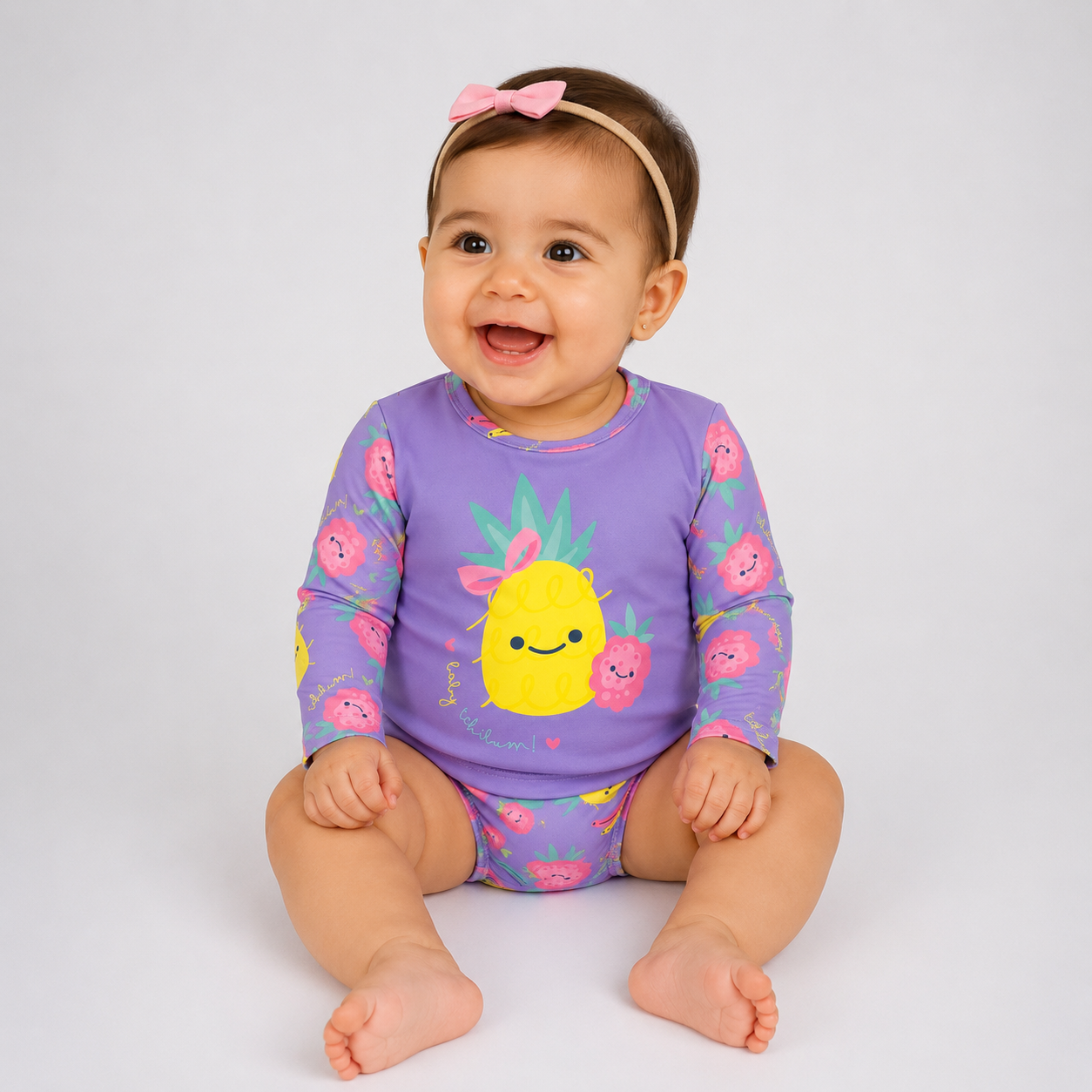 Conjunto Manga Longa Infantil Baby Kamylus Tchibum Abacaxi Proteção UV 50+ Dri-Fit Camiseta e Calcinha