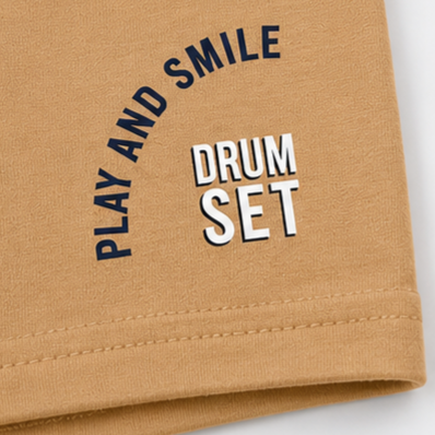 Conjunto Infantil Masculino Kyly Ursinho Baterista Camiseta e Bermuda