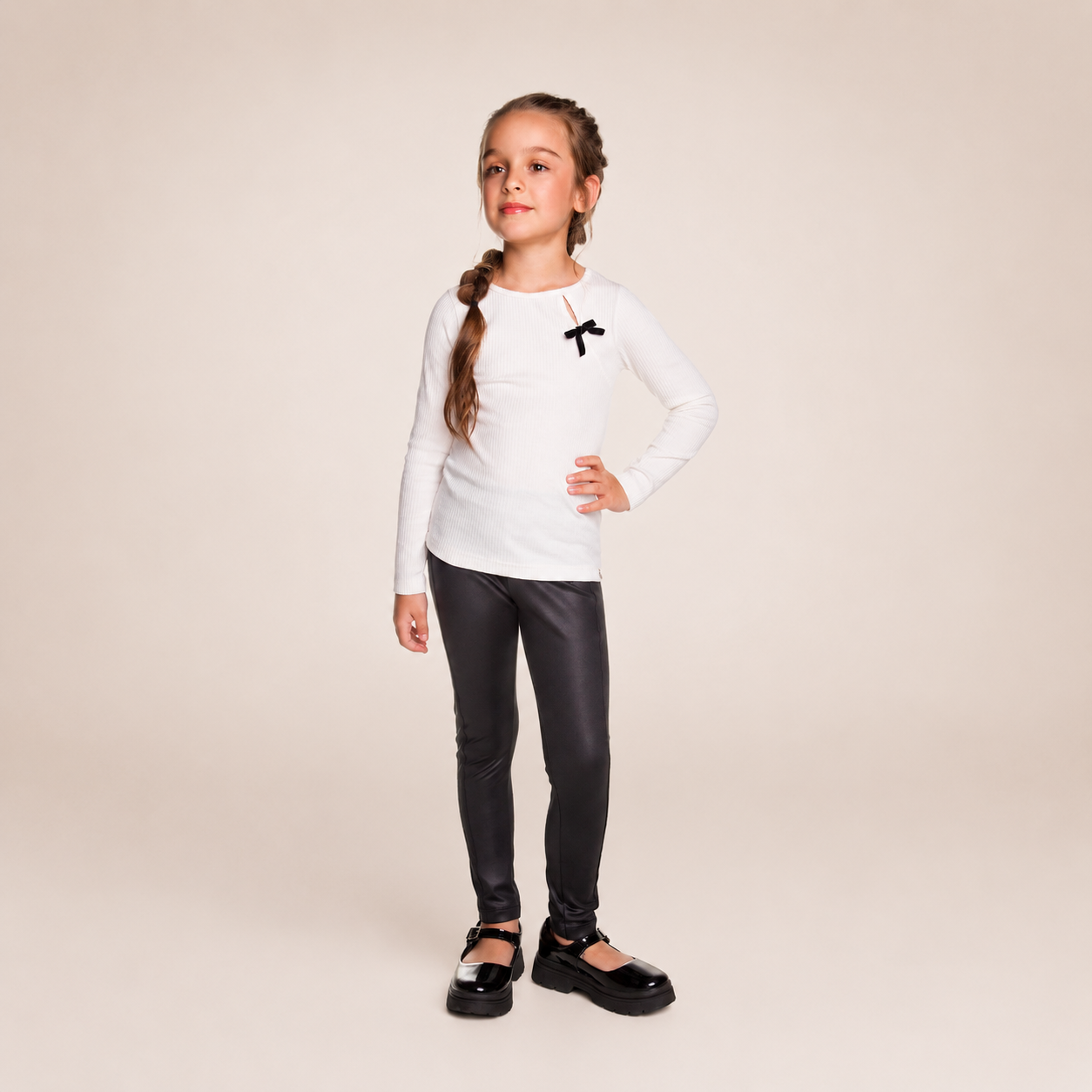 Blusa Infantil Menina Have Fun Manga Longa Canelada com Elastano e Lacinho