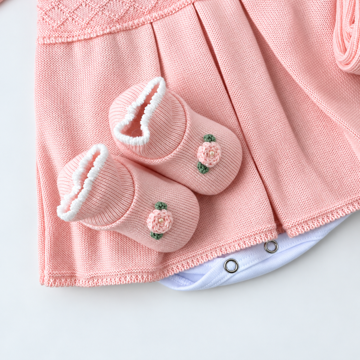 Kit Vestidinho Sanches Baby em Tricot 5 Peças