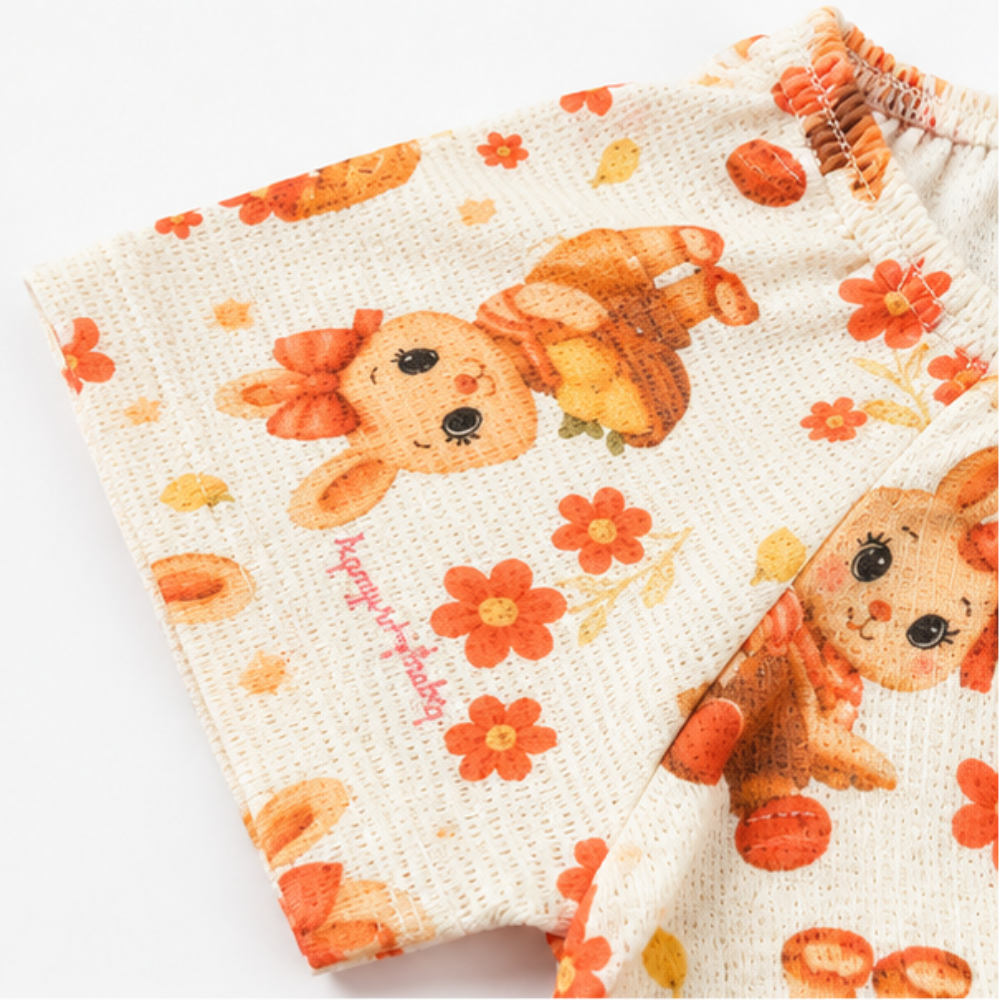 Conjunto Infantil Feminino Kamylus Batinha Favinho Sublimado e Shorts Piqué