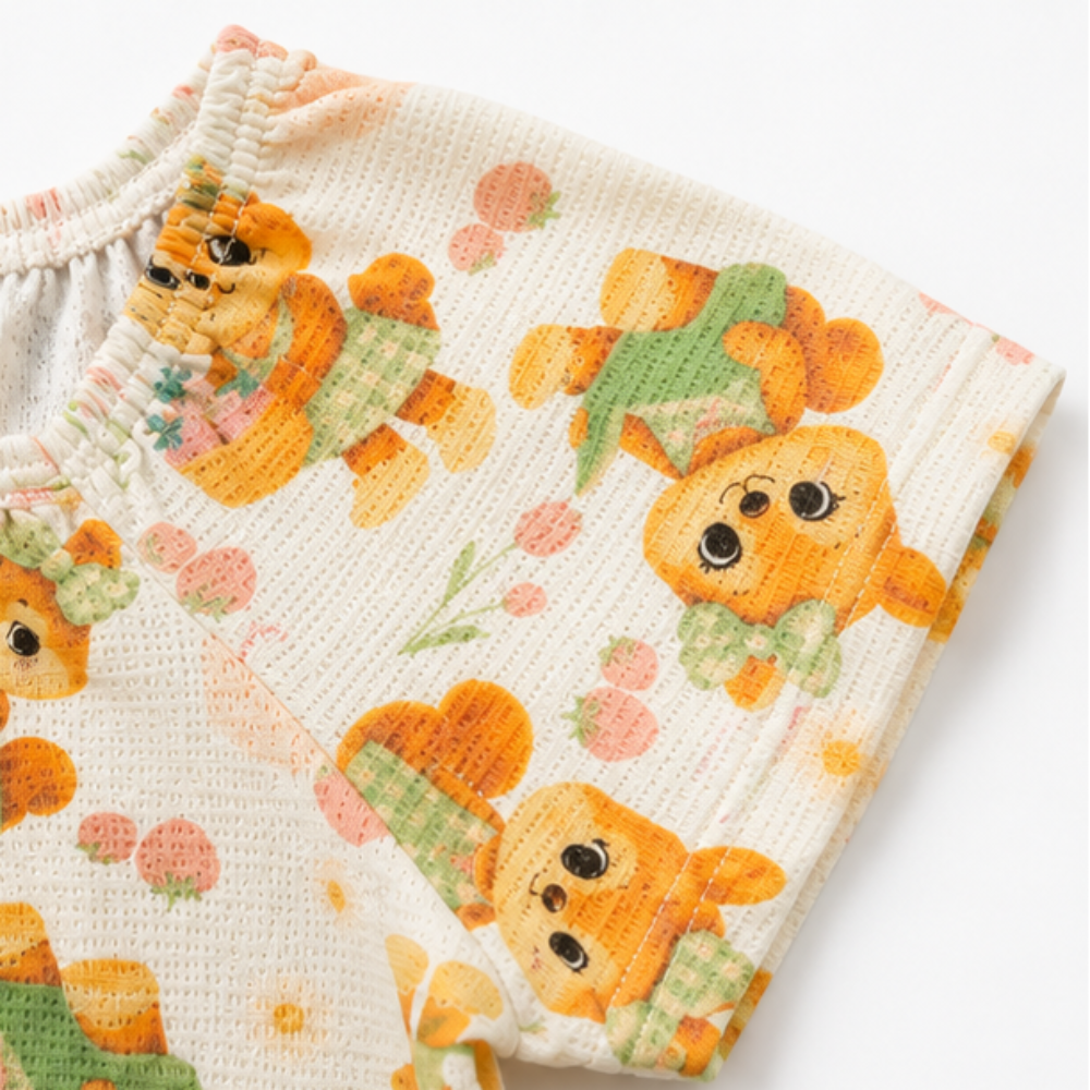 Conjunto Infantil Feminino Kamylus Batinha Favinho Sublimado e Shorts Piqué