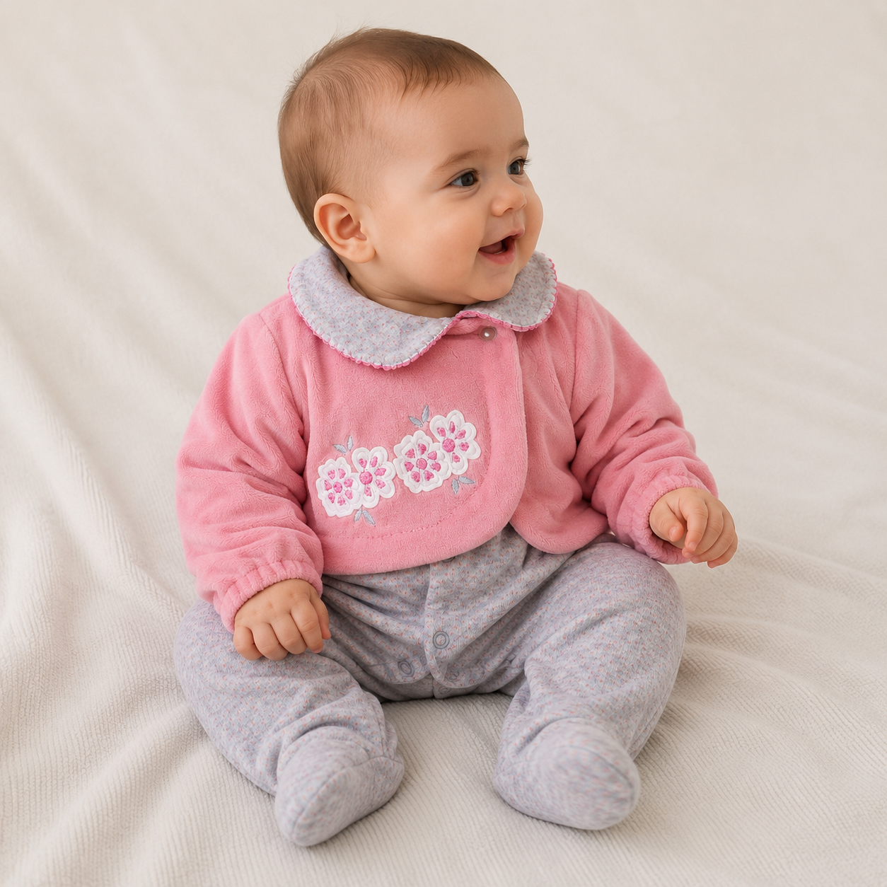 Conjunto Infantil Feminino Macacão e Casaco Curioso Florzinha