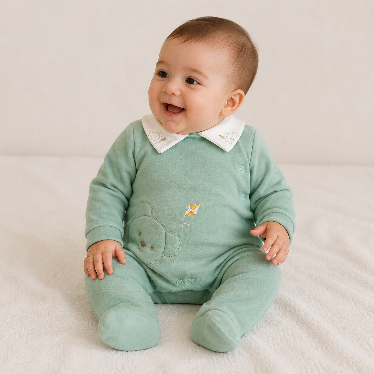 Macacão Infantil Masculino Longo Suedine Urso Pipa Curioso
