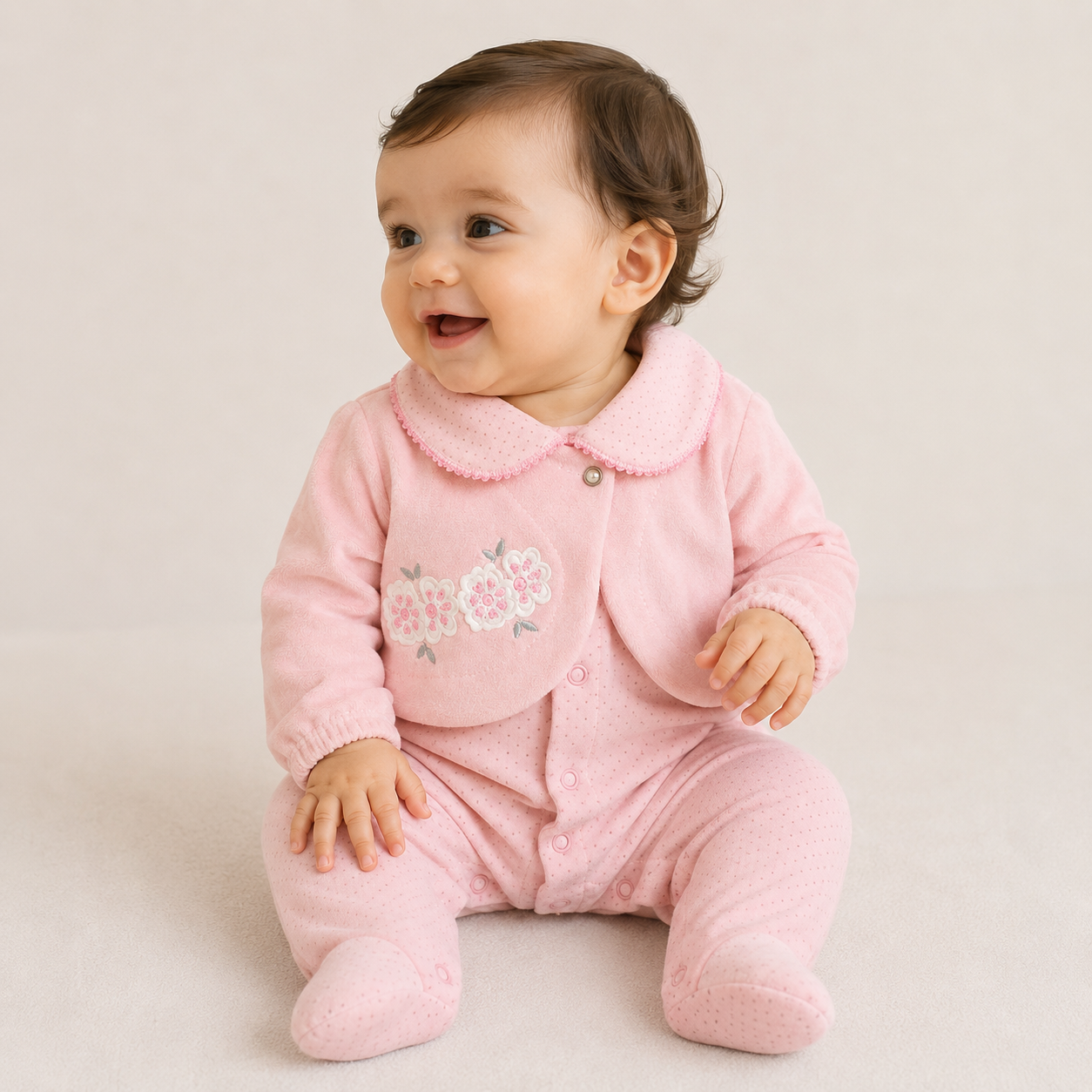 Conjunto Infantil Feminino Macacão e Casaco Curioso Florzinha