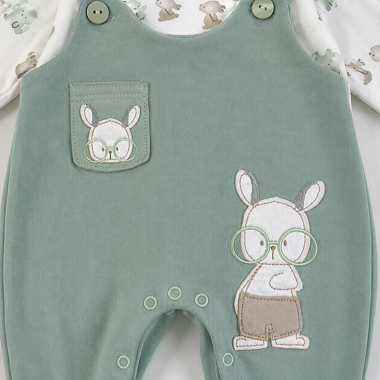 Conjunto Infantil Masculino Jardineira e Body Gira Gigi Coelho